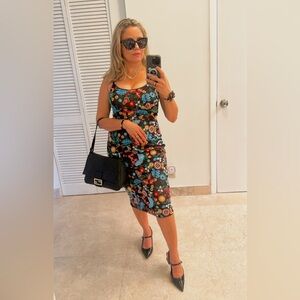 BCBGMAXAZRIA Floral Embroidered Bustier Midi Dress Size 6 New with Tags Woman